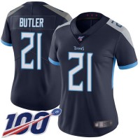 Nike Tennessee Titans #21 Malcolm Butler Navy Blue Team Color Women's Stitched NFL 100th Season Vapor Limited Jersey