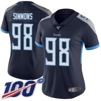 Nike Tennessee Titans #98 Jeffery Simmons Navy Blue Team Color Women's Stitched NFL 100th Season Vapor Limited Jersey