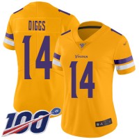 Nike Minnesota Vikings #14 Stefon Diggs Gold Women's Stitched NFL Limited Inverted Legend 100th Season Jersey