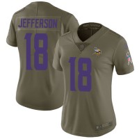 Nike Minnesota Vikings #18 Justin Jefferson Olive Women's Stitched NFL Limited 2017 Salute To Service Jersey