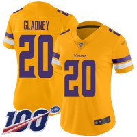Nike Minnesota Vikings #20 Jeff Gladney Gold Women's Stitched NFL Limited Inverted Legend 100th Season Jersey
