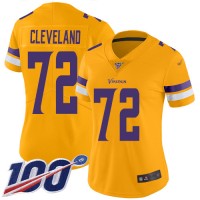 Nike Minnesota Vikings #72 Ezra Cleveland Gold Women's Stitched NFL Limited Inverted Legend 100th Season Jersey