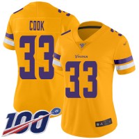 Nike Minnesota Vikings #33 Dalvin Cook Gold Women's Stitched NFL Limited Inverted Legend 100th Season Jersey