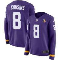 Nike Minnesota Vikings #8 Kirk Cousins Purple Team Color Women's Stitched NFL Limited Therma Long Sleeve Jersey