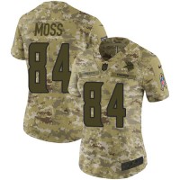 Nike Minnesota Vikings #84 Randy Moss Camo Women's Stitched NFL Limited 2018 Salute to Service Jersey