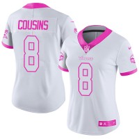 Nike Minnesota Vikings #8 Kirk Cousins White/Pink Women's Stitched NFL Limited Rush Fashion Jersey