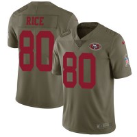 Nike San Francisco 49ers #80 Jerry Rice Olive Youth Stitched NFL Limited 2017 Salute to Service Jersey