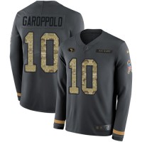 Nike San Francisco 49ers #10 Jimmy Garoppolo Anthracite Salute to Service Youth Stitched NFL Limited Therma Long Sleeve Jersey