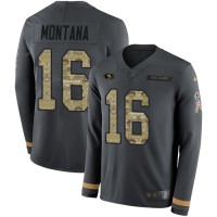 Nike San Francisco 49ers #16 Joe Montana Anthracite Salute to Service Youth Stitched NFL Limited Therma Long Sleeve Jersey