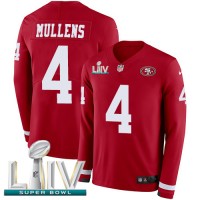 Nike San Francisco 49ers #4 Nick Mullens Red Super Bowl LIV 2020 Team Color Youth Stitched NFL Limited Therma Long Sleeve Jersey