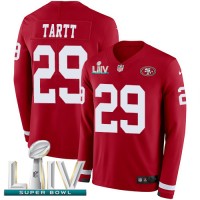 Nike San Francisco 49ers #29 Jaquiski Tartt Red Super Bowl LIV 2020 Team Color Youth Stitched NFL Limited Therma Long Sleeve Jersey