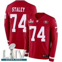 Nike San Francisco 49ers #74 Joe Staley Red Super Bowl LIV 2020 Team Color Youth Stitched NFL Limited Therma Long Sleeve Jersey