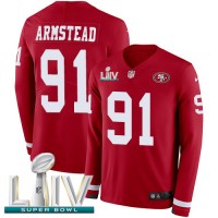Nike San Francisco 49ers #91 Arik Armstead Red Super Bowl LIV 2020 Team Color Youth Stitched NFL Limited Therma Long Sleeve Jersey