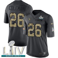 Nike San Francisco 49ers #26 Tevin Coleman Black Super Bowl LIV 2020 Youth Stitched NFL Limited 2016 Salute to Service Jersey