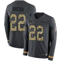 Nike San Francisco 49ers #22 Matt Breida Anthracite Salute to Service Youth Stitched NFL Limited Therma Long Sleeve Jersey
