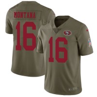 Nike San Francisco 49ers #16 Joe Montana Olive Youth Stitched NFL Limited 2017 Salute to Service Jersey