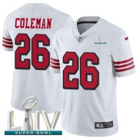 Nike San Francisco 49ers #26 Tevin Coleman White Super Bowl LIV 2020 Rush Youth Stitched NFL Vapor Untouchable Limited Jersey