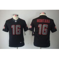 Nike San Francisco 49ers #16 Joe Montana Black Impact Youth Stitched NFL Limited Jersey