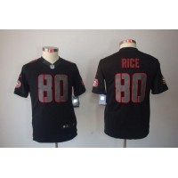 Nike San Francisco 49ers #80 Jerry Rice Black Impact Youth Stitched NFL Limited Jersey