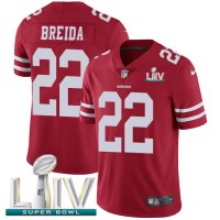 Nike San Francisco 49ers #22 Matt Breida Red Super Bowl LIV 2020 Team Color Youth Stitched NFL Vapor Untouchable Limited Jersey