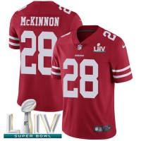 Nike San Francisco 49ers #28 Jerick McKinnon Red Super Bowl LIV 2020 Team Color Youth Stitched NFL Vapor Untouchable Limited Jersey
