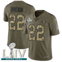 Nike San Francisco 49ers #22 Matt Breida Olive/Camo Super Bowl LIV 2020 Youth Stitched NFL Limited 2017 Salute To Service Jersey