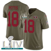 Nike San Francisco 49ers #18 Dante Pettis Olive Super Bowl LIV 2020 Youth Stitched NFL Limited 2017 Salute To Service Jersey