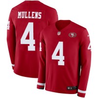 Nike San Francisco 49ers #4 Nick Mullens Red Team Color Youth Stitched NFL Limited Therma Long Sleeve Jersey