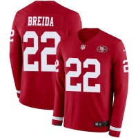 Nike San Francisco 49ers #22 Matt Breida Red Team Color Youth Stitched NFL Limited Therma Long Sleeve Jersey