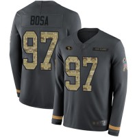 Nike San Francisco 49ers #97 Nick Bosa Anthracite Salute to Service Youth Stitched NFL Limited Therma Long Sleeve Jersey