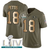 Nike San Francisco 49ers #18 Dante Pettis Olive/Gold Super Bowl LIV 2020 Youth Stitched NFL Limited 2017 Salute To Service Jersey