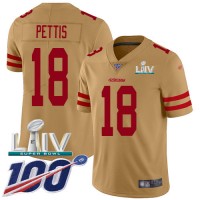 Nike San Francisco 49ers #18 Dante Pettis Gold Super Bowl LIV 2020 Youth Stitched NFL Limited Inverted Legend 100th Season Jersey