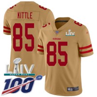 Nike San Francisco 49ers #85 George Kittle Gold Super Bowl LIV 2020 Youth Stitched NFL Limited Inverted Legend 100th Season Jersey