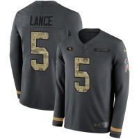 Nike San Francisco 49ers #5 Trey Lance Anthracite Salute to Service Youth Stitched NFL Limited Therma Long Sleeve Jersey