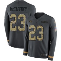 Nike San Francisco 49ers #23 Christian McCaffrey Anthracite Salute to Service Youth Stitched NFL Limited Therma Long Sleeve Jersey