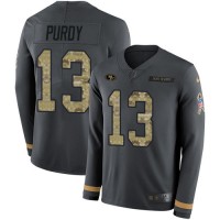 Nike San Francisco 49ers #13 Brock Purdy Anthracite Salute to Service Youth Stitched NFL Limited Therma Long Sleeve Jersey