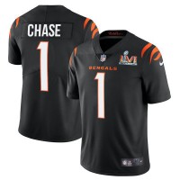 Cincinnati Cincinnati Bengals #1 Ja'Marr Chase Black Super Bowl LVI Patch Youth Nike Vapor Limited Jersey