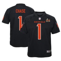 Cincinnati Cincinnati Bengals #1 Ja'Marr Chase Black Youth Nike Super Bowl LVI Bound Game Fashion Jersey