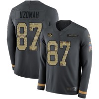 Nike Cincinnati Bengals #87 C.J. Uzomah Anthracite Salute to Service Men's Stitched NFL Limited Therma Long Sleeve Jersey