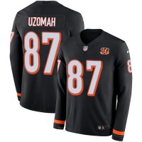 Nike Cincinnati Bengals #87 C.J. Uzomah Black Team Color Men's Stitched NFL Limited Therma Long Sleeve Jersey