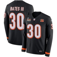 Nike Cincinnati Bengals #30 Jessie Bates III Black Team Color Super Bowl LVI Patch Youth Stitched NFL Limited Therma Long Sleeve Jersey