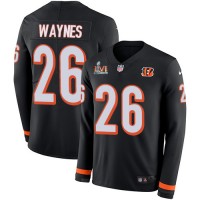 Nike Cincinnati Bengals #26 Trae Waynes Black Team Color Super Bowl LVI Patch Youth Stitched NFL Limited Therma Long Sleeve Jersey