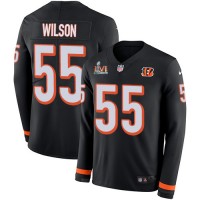 Nike Cincinnati Bengals #55 Logan Wilson Black Team Color Super Bowl LVI Patch Youth Stitched NFL Limited Therma Long Sleeve Jersey