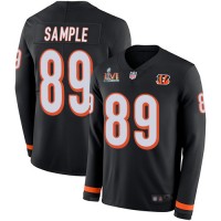 Nike Cincinnati Bengals #89 Drew Sample Black Team Color Super Bowl LVI Patch Youth Stitched NFL Limited Therma Long Sleeve Jersey