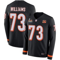 Nike Cincinnati Bengals #73 Jonah Williams Black Team Color Super Bowl LVI Patch Youth Stitched NFL Limited Therma Long Sleeve Jersey