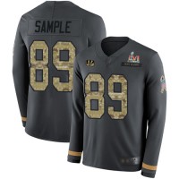 Nike Cincinnati Bengals #89 Drew Sample Anthracite Super Bowl LVI Patch Salute to Service Youth Stitched NFL Limited Therma Long Sleeve Jersey