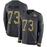 Nike Cincinnati Bengals #73 Jonah Williams Anthracite Super Bowl LVI Patch Salute to Service Youth Stitched NFL Limited Therma Long Sleeve Jersey
