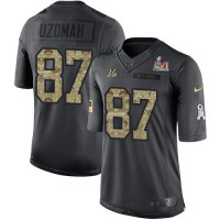 Nike Cincinnati Bengals #87 C.J. Uzomah Black Team Color Super Bowl LVI Patch Youth Stitched NFL Limited Therma Long Sleeve Jersey