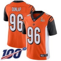 Nike Cincinnati Bengals #96 Carlos Dunlap Orange Super Bowl LVI Patch Alternate Youth Stitched NFL 100th Season Vapor Limited Jersey