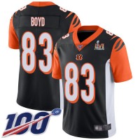 Nike Cincinnati Bengals #83 Tyler Boyd Black Team Color Super Bowl LVI Patch Youth Stitched NFL 100th Season Vapor Limited Jersey